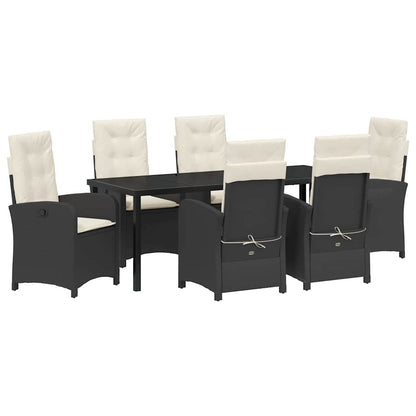 Tuin Eettafelset Met Kussen 7 Pcs Zwart Poly Rattan