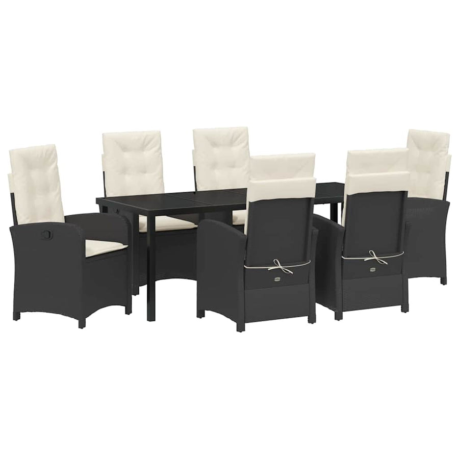 Tuin Eettafelset Met Kussen 7 Pcs Zwart Poly Rattan