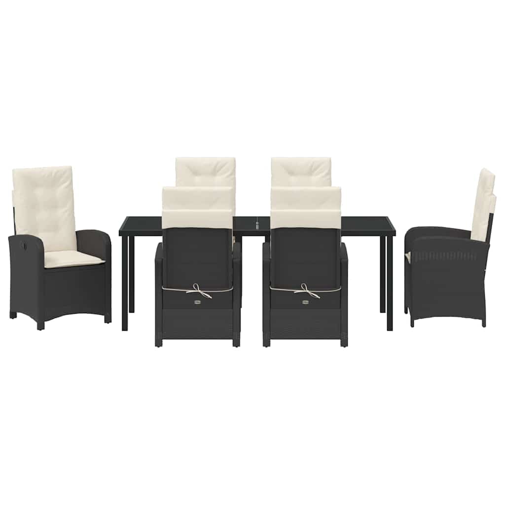 Tuin Eettafelset Met Kussen 7 Pcs Zwart Poly Rattan