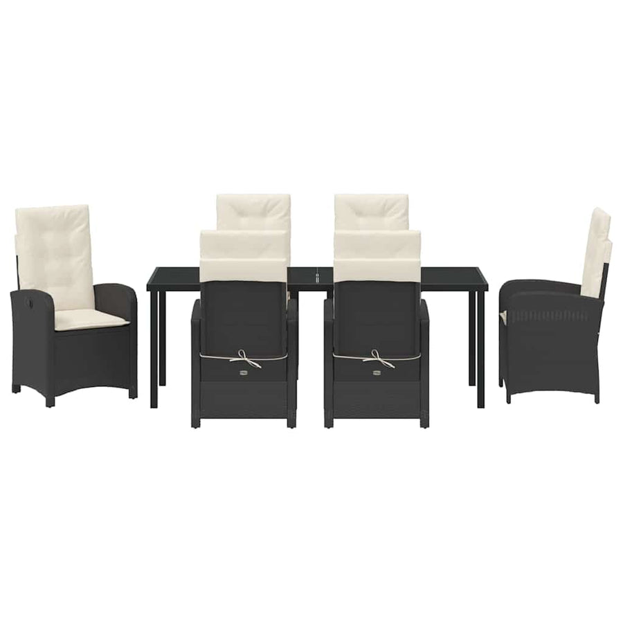 Tuin Eettafelset Met Kussen 7 Pcs Zwart Poly Rattan