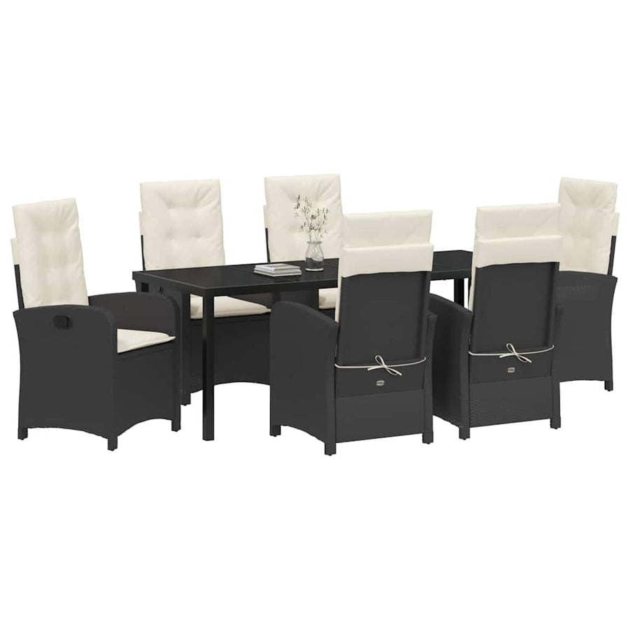 Tuin Eettafelset Met Kussen 7 Pcs Zwart Poly Rattan