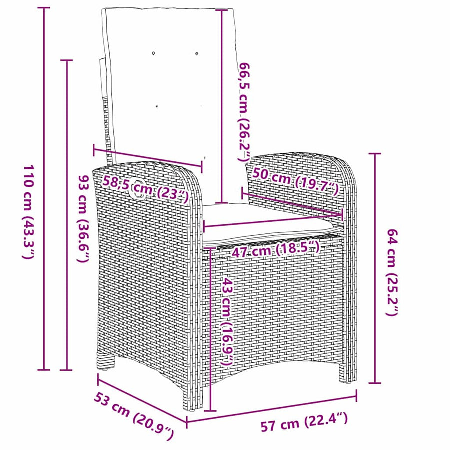 Tuin Eettafelset Met Kussen 7 Pcs Zwart Poly Rattan