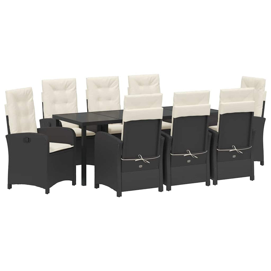 Tuin Eettafelset Met Kussen 9 Pcs Zwart Poly Rattan
