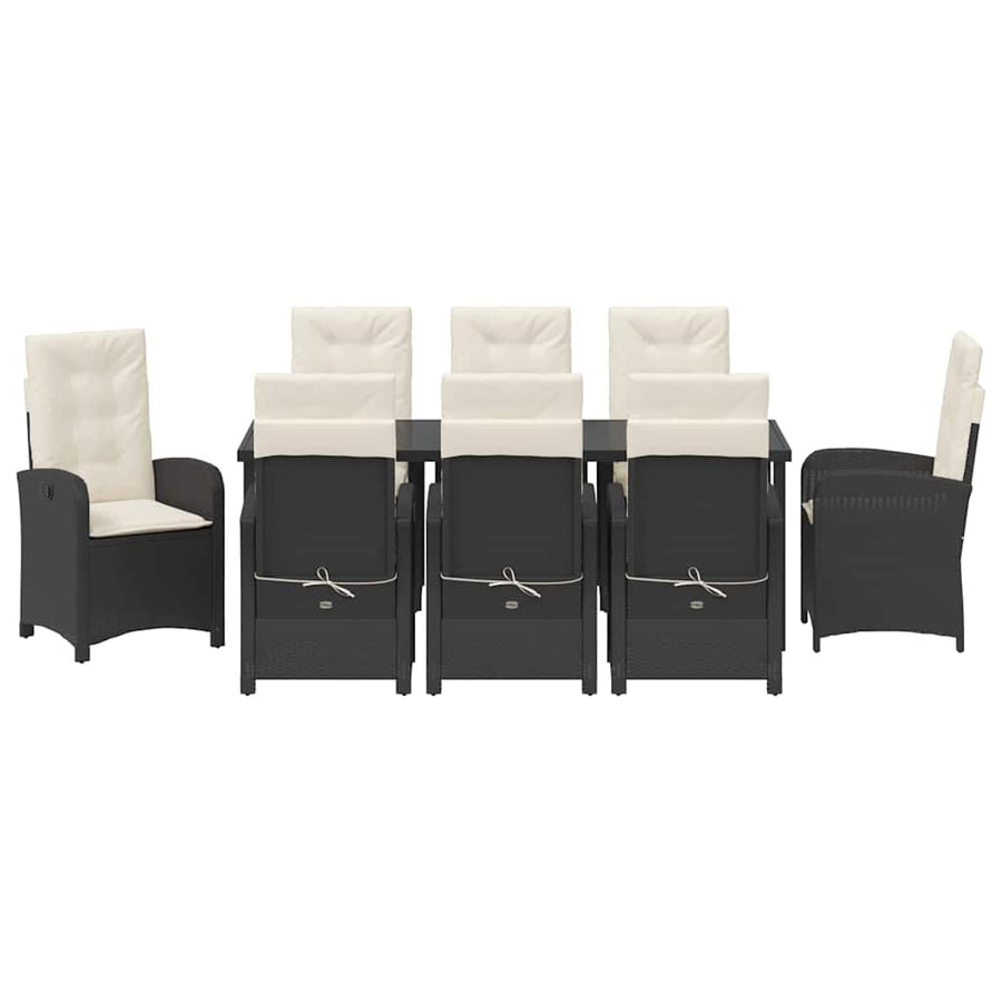 Tuin Eettafelset Met Kussen 9 Pcs Zwart Poly Rattan