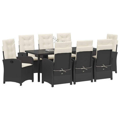 Tuin Eettafelset Met Kussen 9 Pcs Zwart Poly Rattan