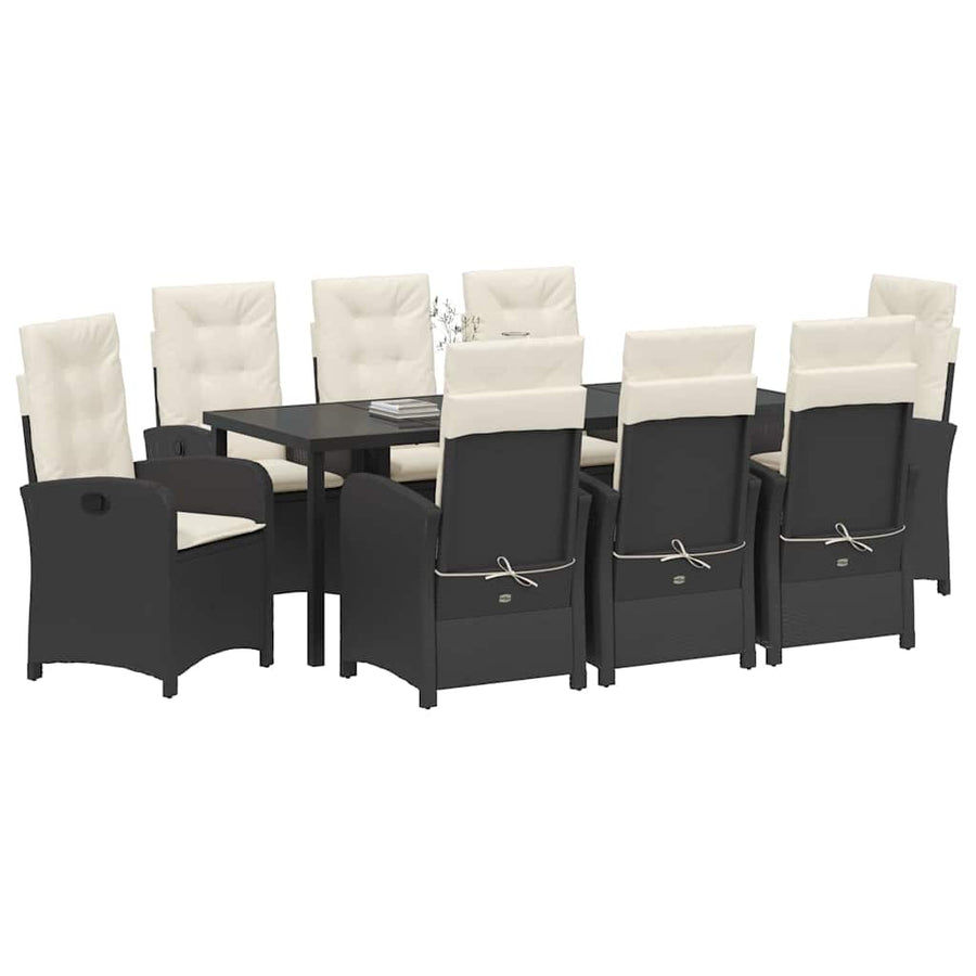 Tuin Eettafelset Met Kussen 9 Pcs Zwart Poly Rattan