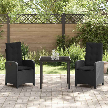 Tuin eettafelset met kussen 3 pcs Zwart poly rattan