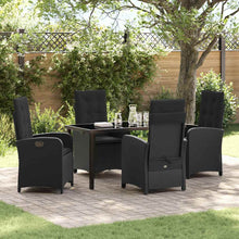 Tuin eettafelset met kussen 5 pcs Zwart poly rattan