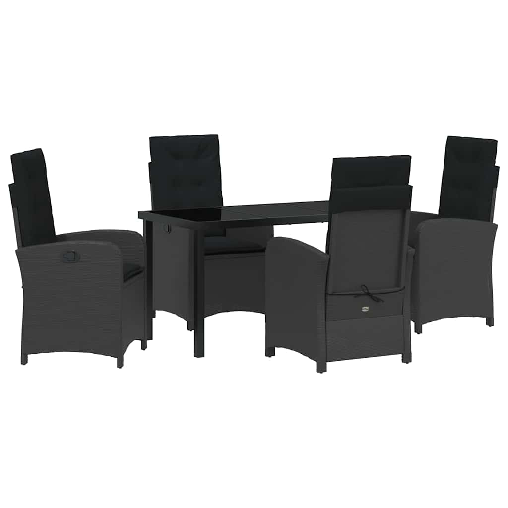 Tuin eettafelset met kussen 5 pcs Zwart poly rattan