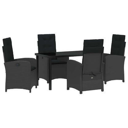 Tuin eettafelset met kussen 5 pcs Zwart poly rattan