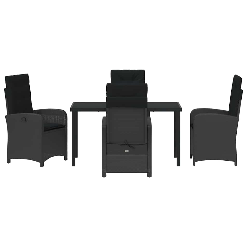 Tuin eettafelset met kussen 5 pcs Zwart poly rattan