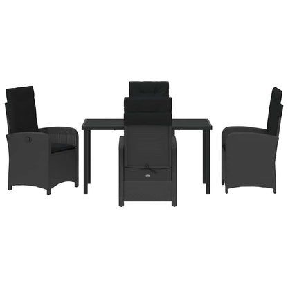 Tuin eettafelset met kussen 5 pcs Zwart poly rattan