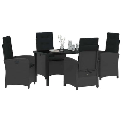 Tuin eettafelset met kussen 5 pcs Zwart poly rattan