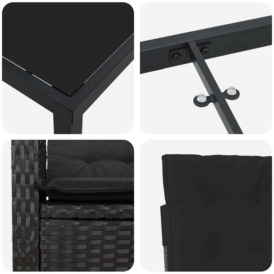 Tuin Eettafelset Met Kussen 7 Pcs Zwart Poly Rattan