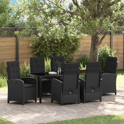Tuin Eettafelset Met Kussen 7 Pcs Zwart Poly Rattan