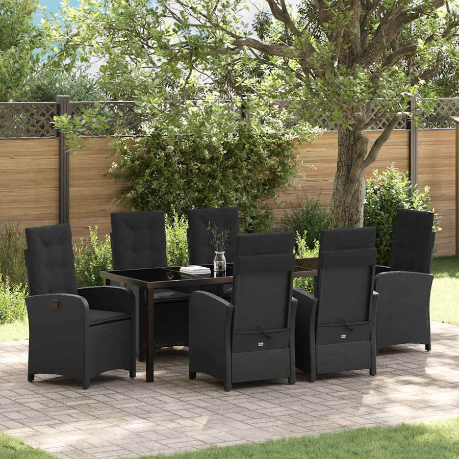 Tuin Eettafelset Met Kussen 7 Pcs Zwart Poly Rattan