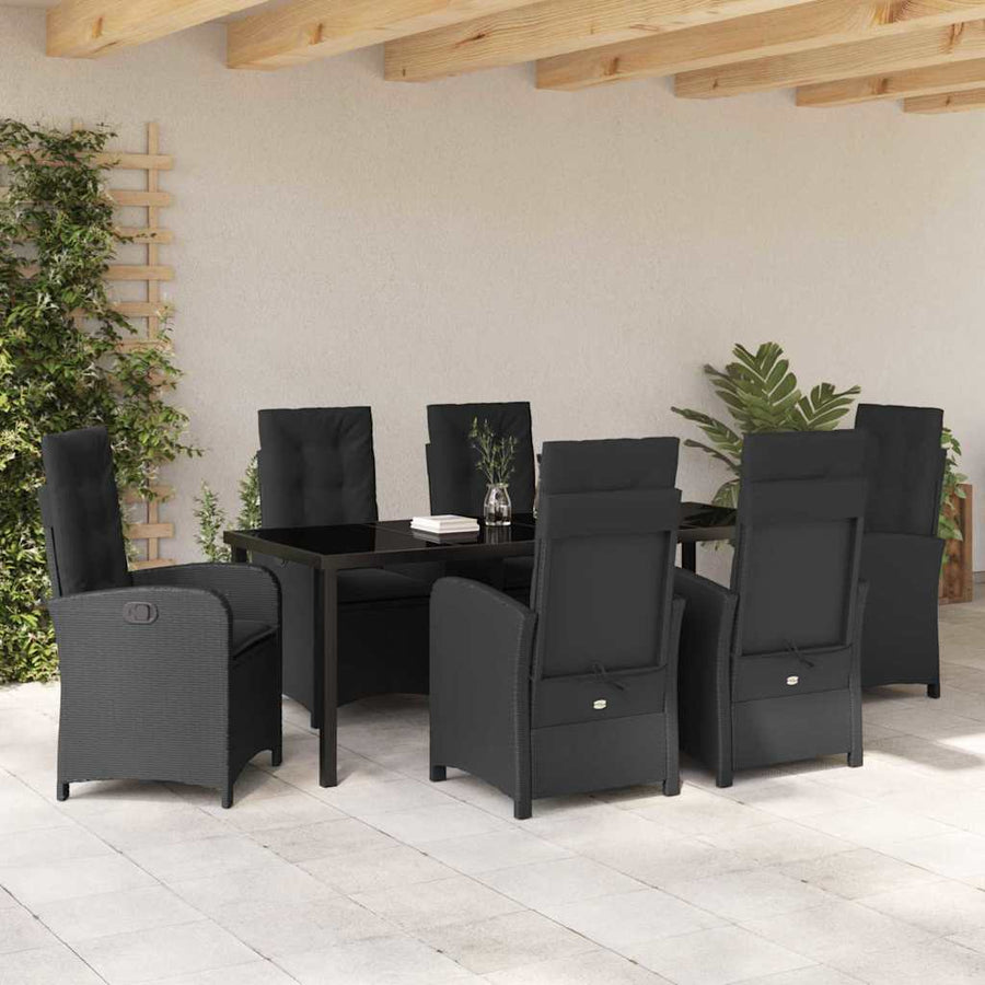 Tuin Eettafelset Met Kussen 7 Pcs Zwart Poly Rattan