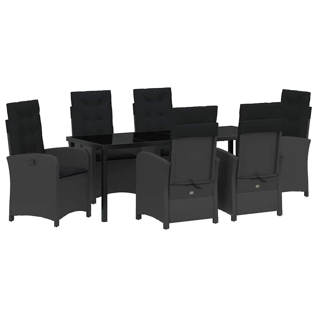 Tuin Eettafelset Met Kussen 7 Pcs Zwart Poly Rattan