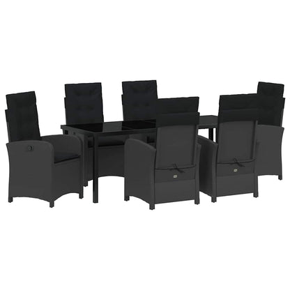 Tuin Eettafelset Met Kussen 7 Pcs Zwart Poly Rattan