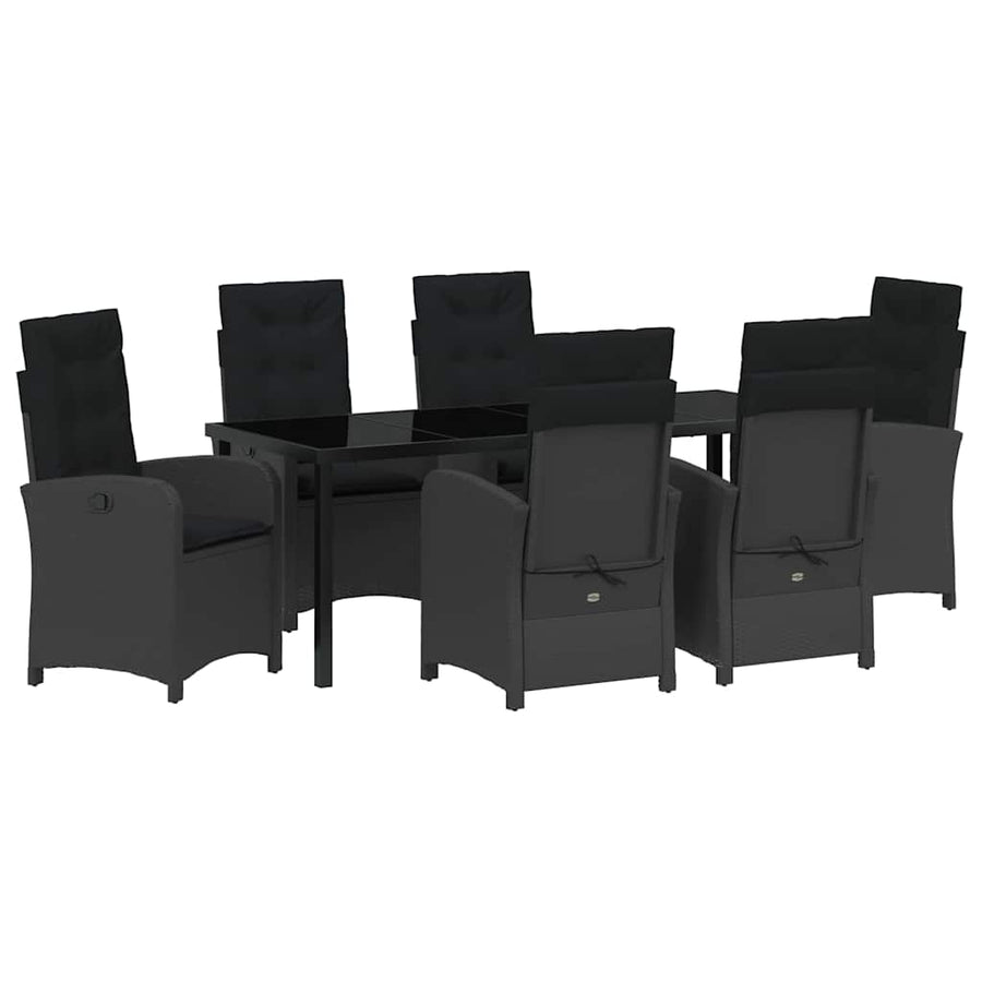 Tuin Eettafelset Met Kussen 7 Pcs Zwart Poly Rattan