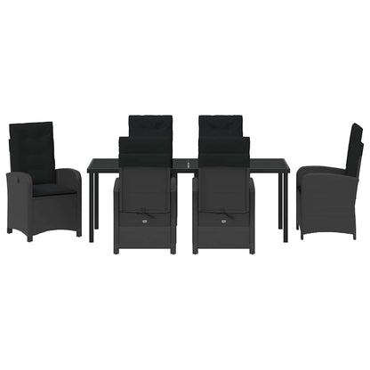 Tuin Eettafelset Met Kussen 7 Pcs Zwart Poly Rattan