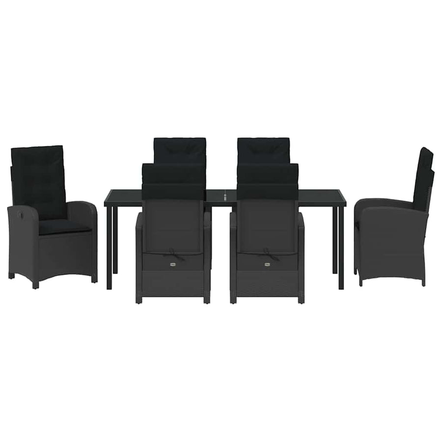 Tuin Eettafelset Met Kussen 7 Pcs Zwart Poly Rattan