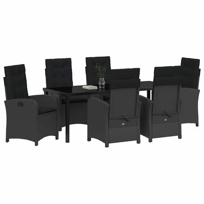 Tuin Eettafelset Met Kussen 7 Pcs Zwart Poly Rattan