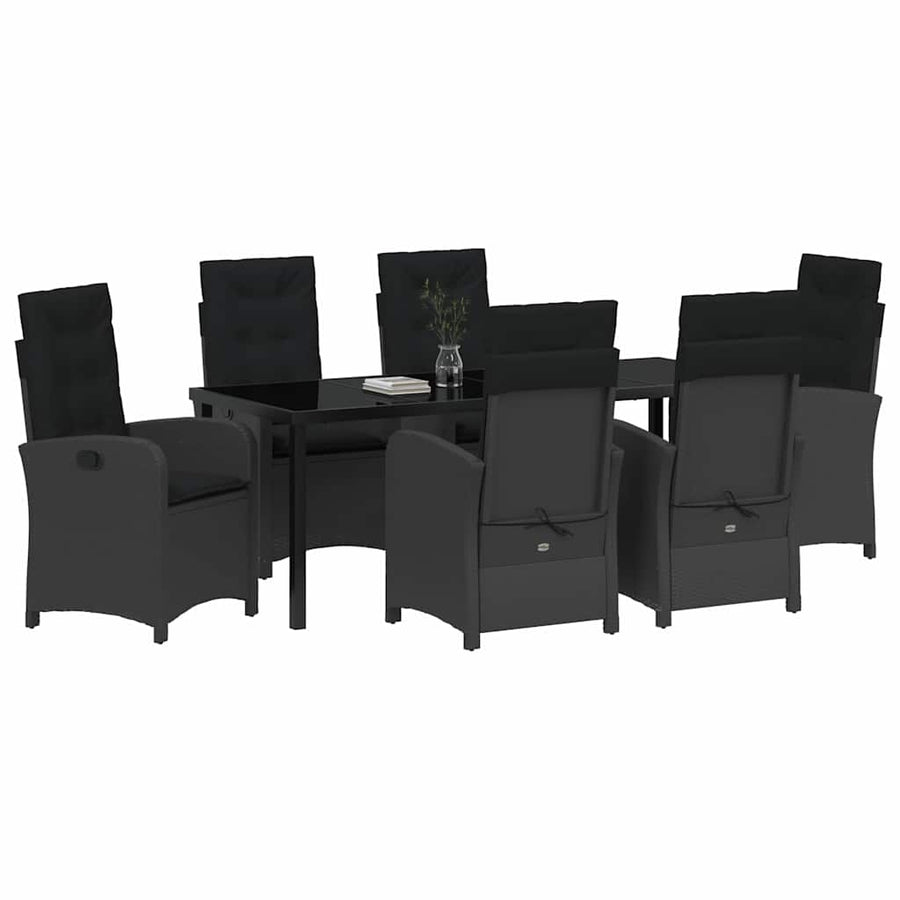 Tuin Eettafelset Met Kussen 7 Pcs Zwart Poly Rattan