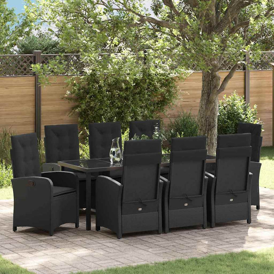 Tuin Eettafelset Met Kussen 9 Pcs Zwart Poly Rattan