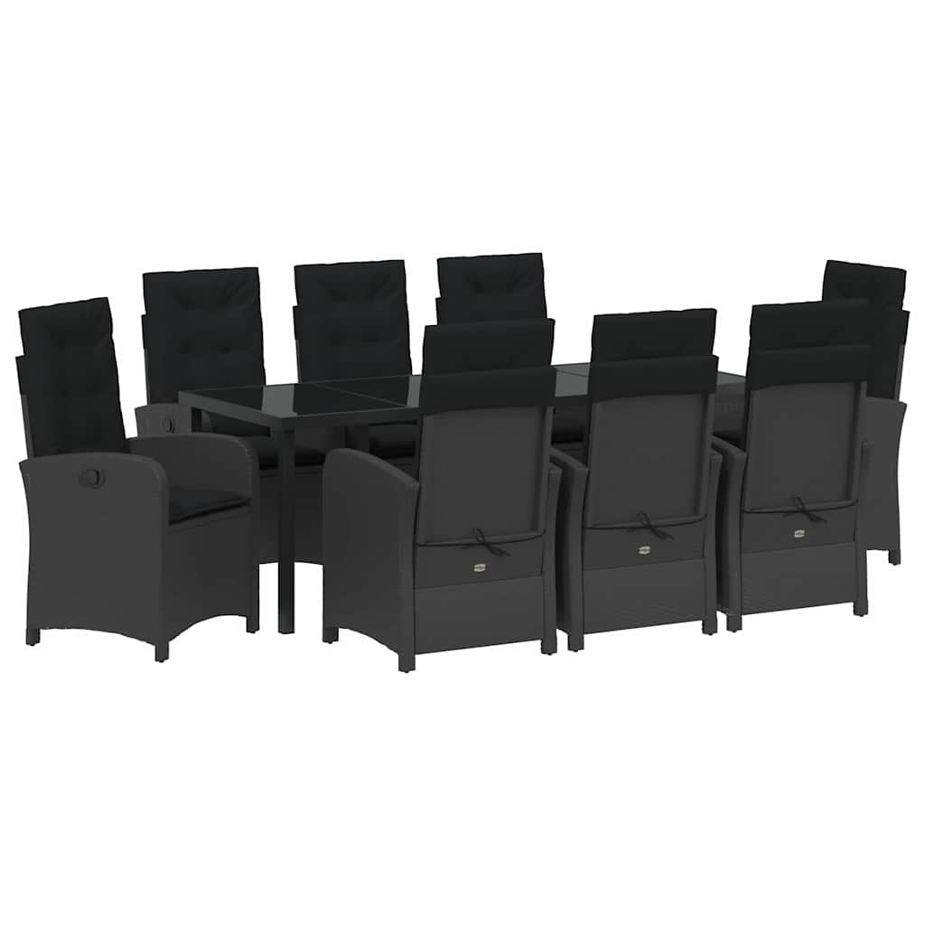 Tuin Eettafelset Met Kussen 9 Pcs Zwart Poly Rattan