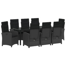Tuin Eettafelset Met Kussen 9 Pcs Zwart Poly Rattan