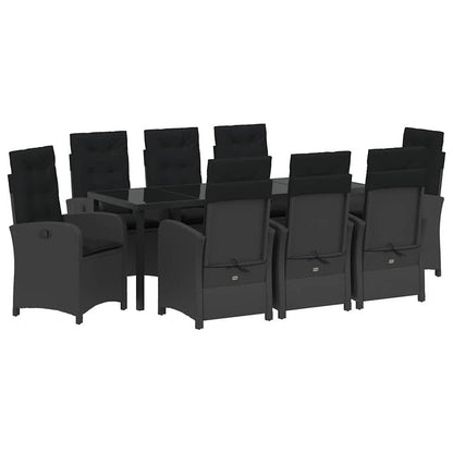 Tuin Eettafelset Met Kussen 9 Pcs Zwart Poly Rattan