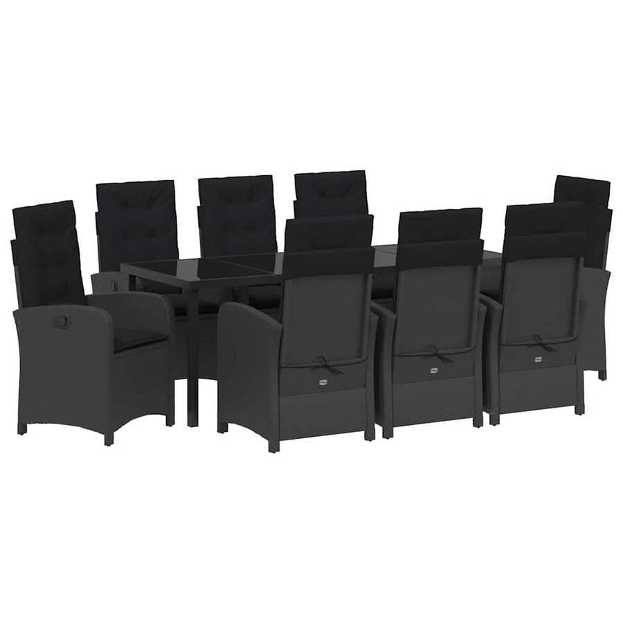 Tuin Eettafelset Met Kussen 9 Pcs Zwart Poly Rattan
