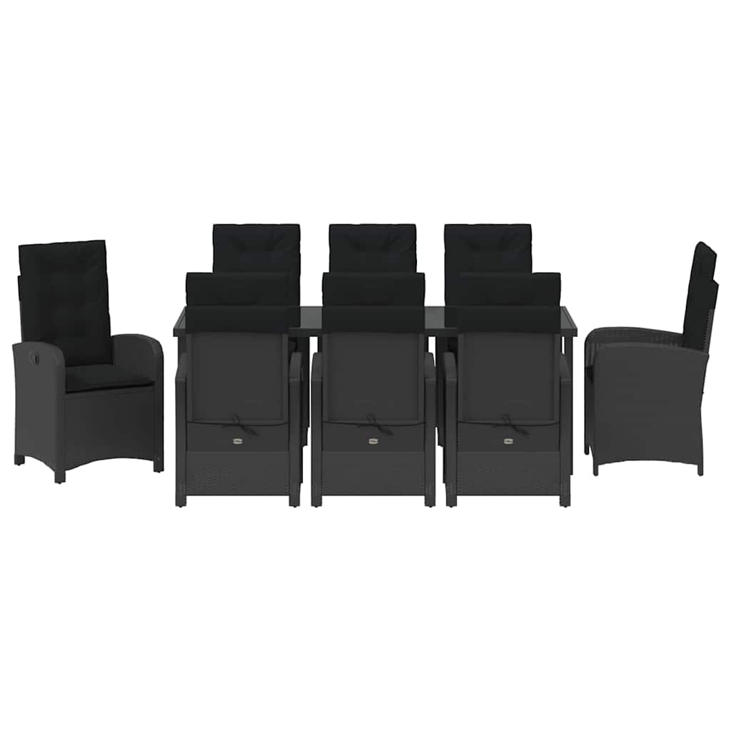 Tuin Eettafelset Met Kussen 9 Pcs Zwart Poly Rattan