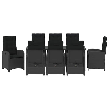 Tuin Eettafelset Met Kussen 9 Pcs Zwart Poly Rattan