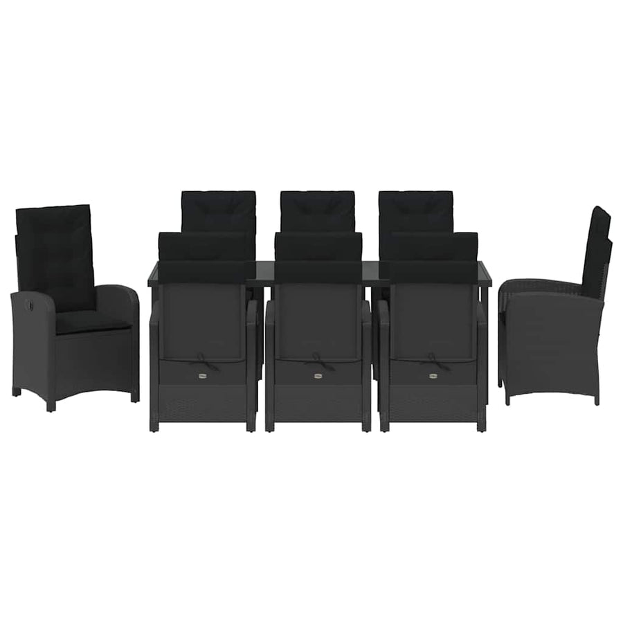Tuin Eettafelset Met Kussen 9 Pcs Zwart Poly Rattan