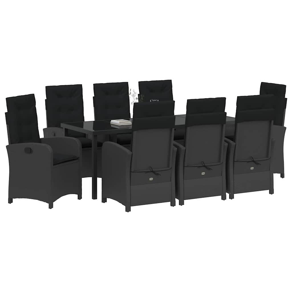 Tuin Eettafelset Met Kussen 9 Pcs Zwart Poly Rattan