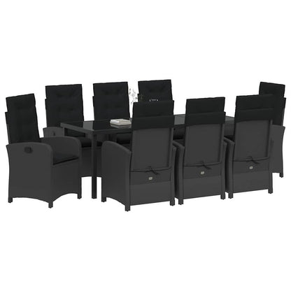 Tuin Eettafelset Met Kussen 9 Pcs Zwart Poly Rattan
