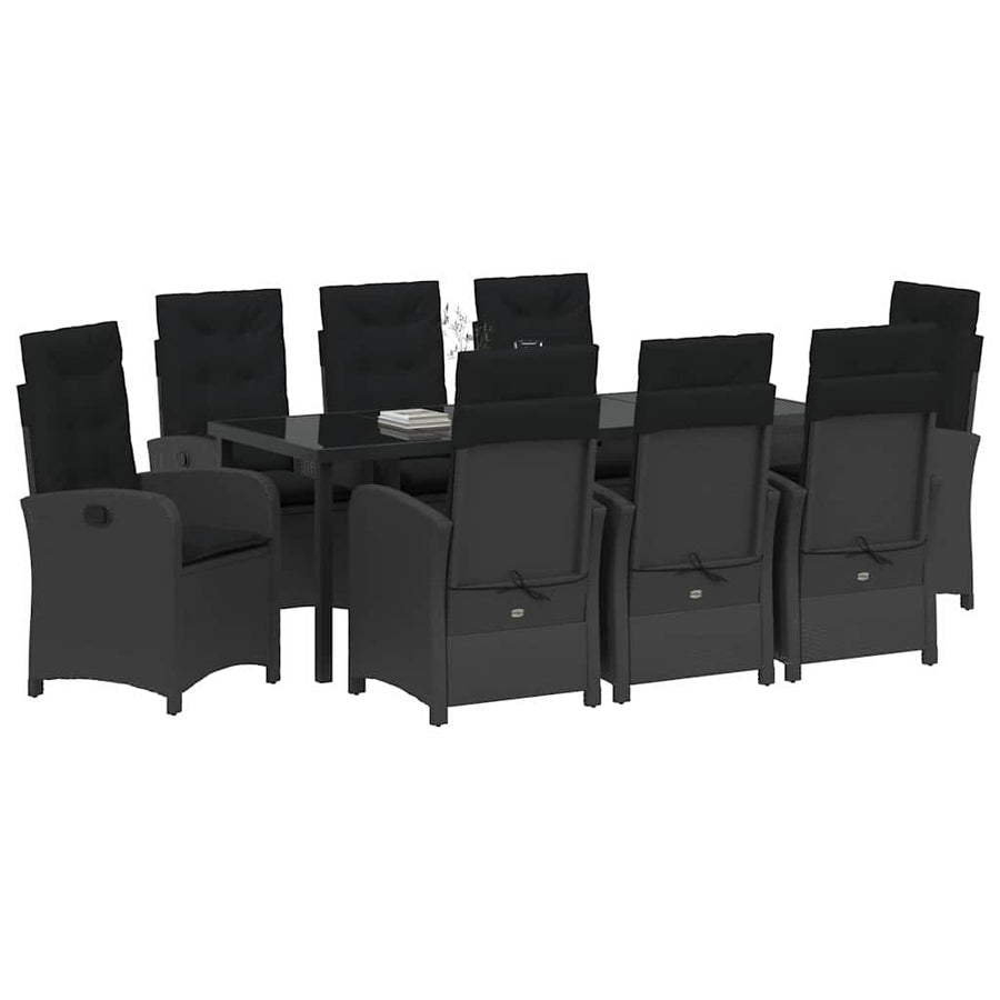 Tuin Eettafelset Met Kussen 9 Pcs Zwart Poly Rattan