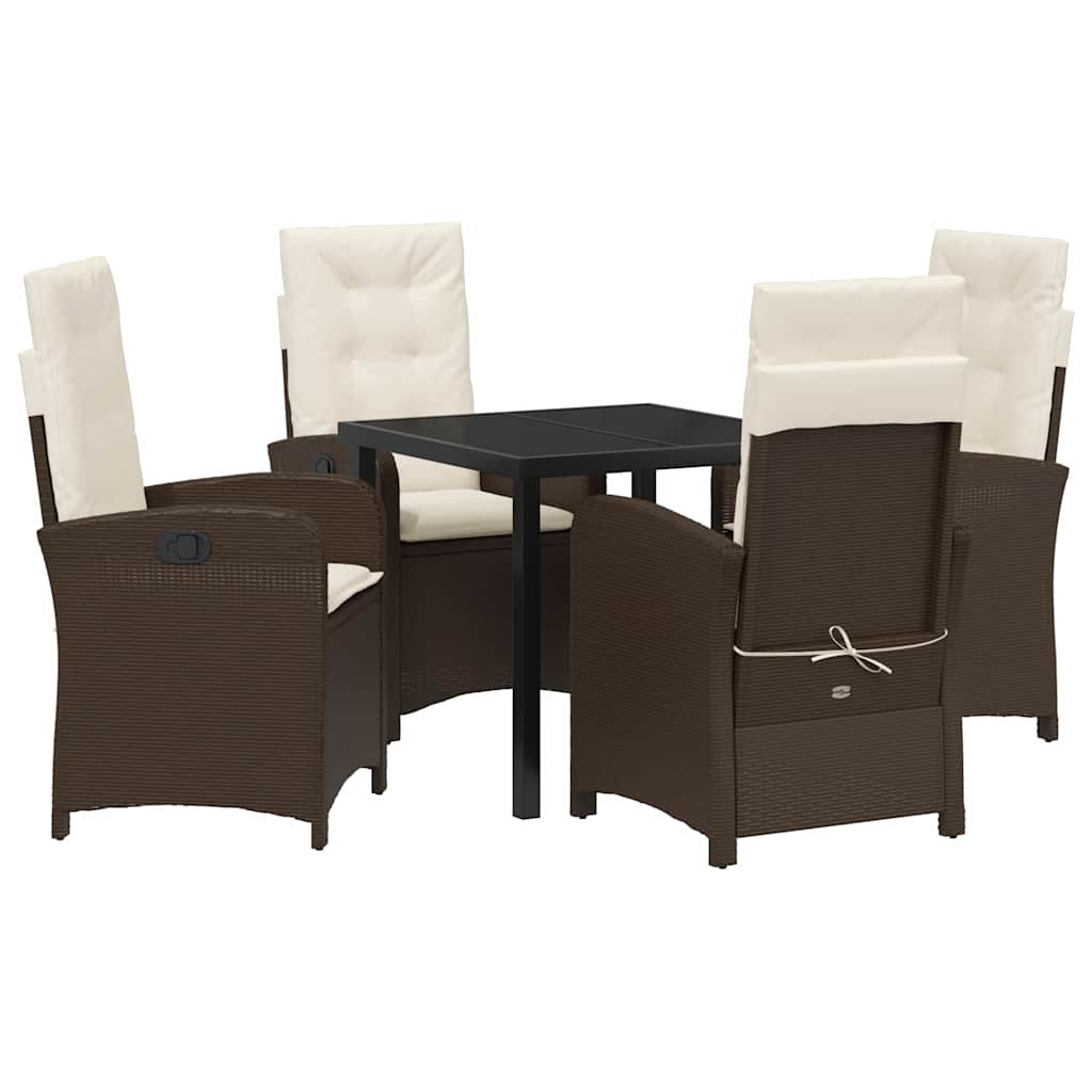 Tuin eettafelset met kussen 5 pcs Bruin poly rattan