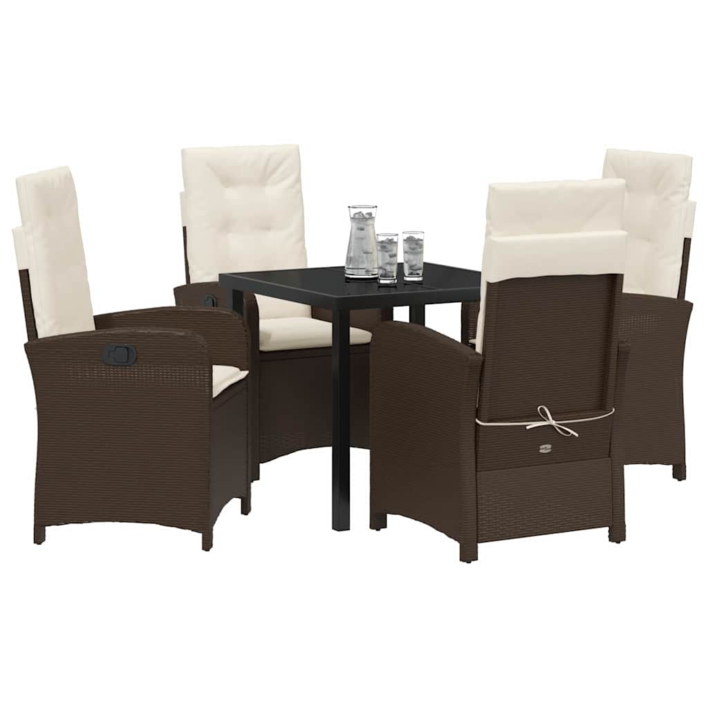 Tuin eettafelset met kussen 5 pcs Bruin poly rattan