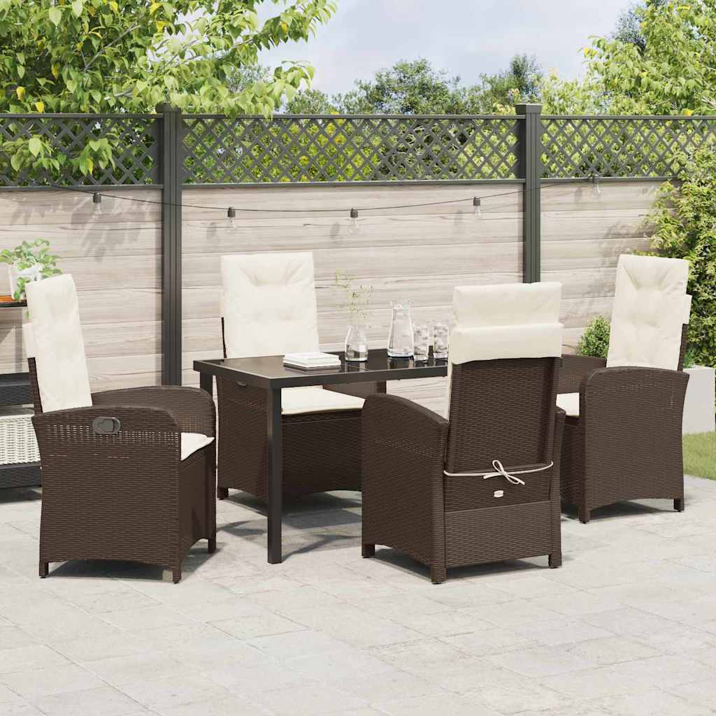 Tuin eettafelset met kussen 5 pcs Bruin poly rattan