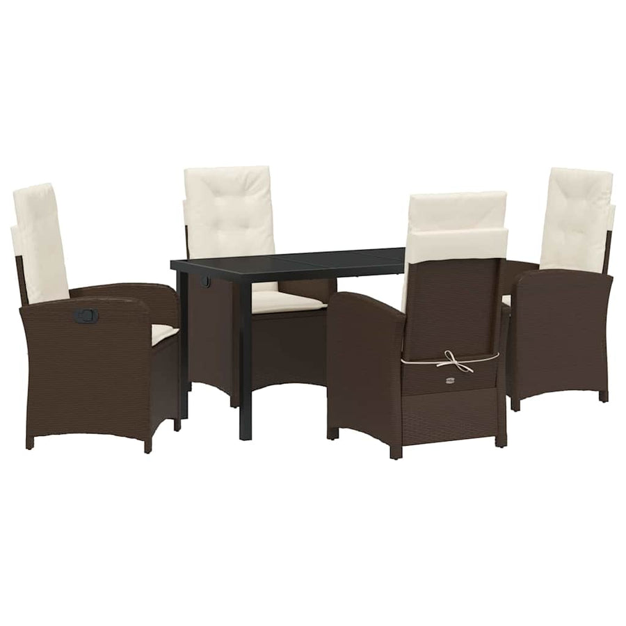 Tuin eettafelset met kussen 5 pcs Bruin poly rattan