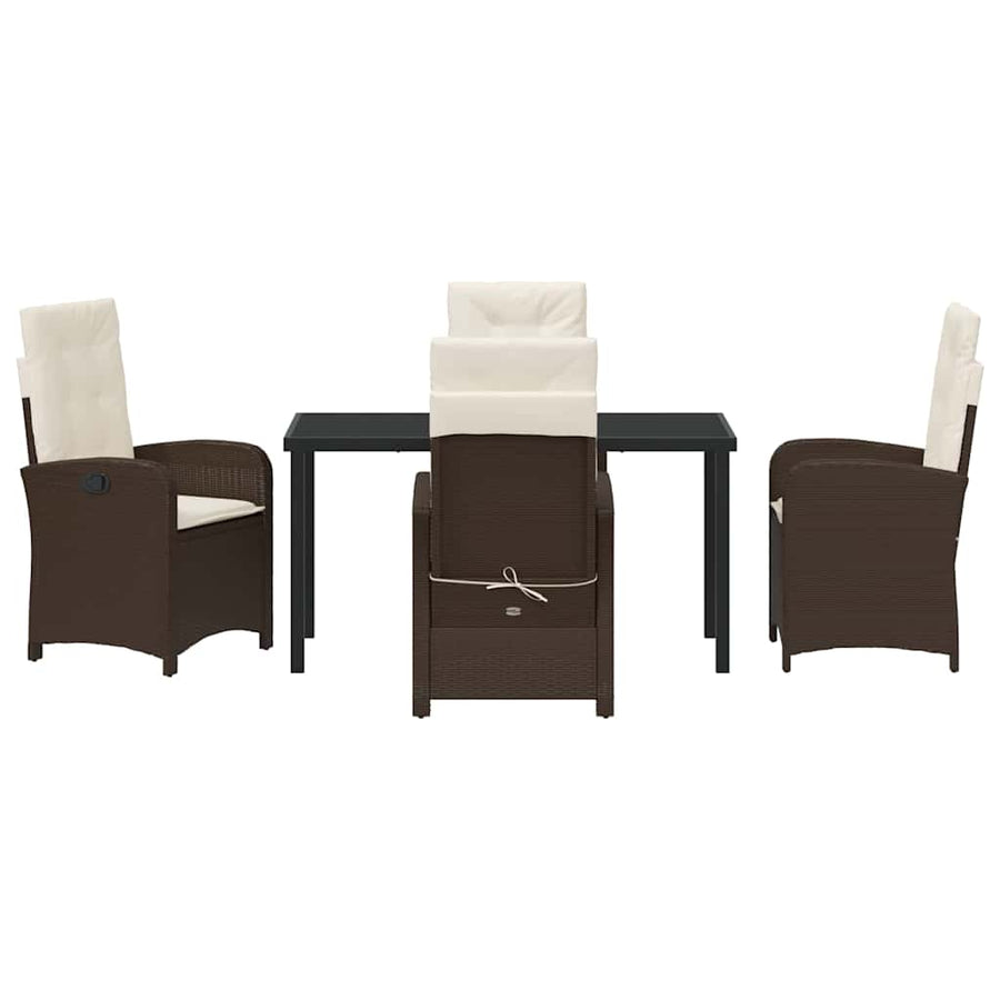 Tuin eettafelset met kussen 5 pcs Bruin poly rattan