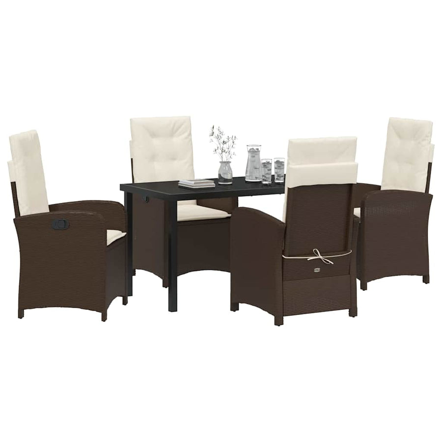 Tuin eettafelset met kussen 5 pcs Bruin poly rattan