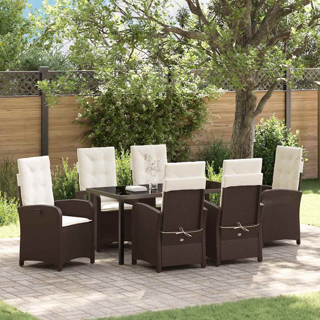 Tuin eettafelset met kussen 7 pcs Bruin poly rattan