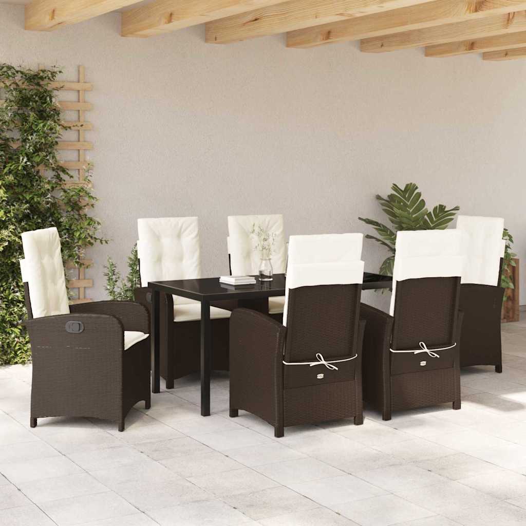 Tuin eettafelset met kussen 7 pcs Bruin poly rattan