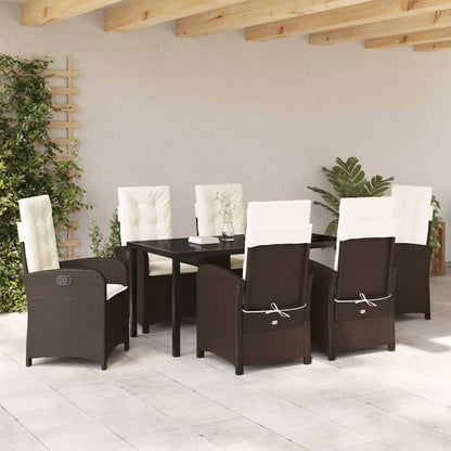 Tuin eettafelset met kussen 7 pcs Bruin poly rattan