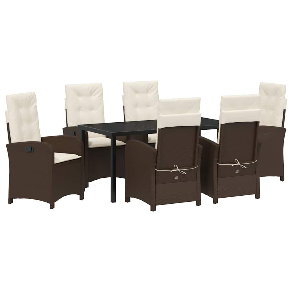 Tuin eettafelset met kussen 7 pcs Bruin poly rattan