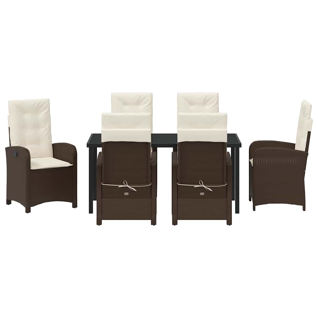 Tuin eettafelset met kussen 7 pcs Bruin poly rattan
